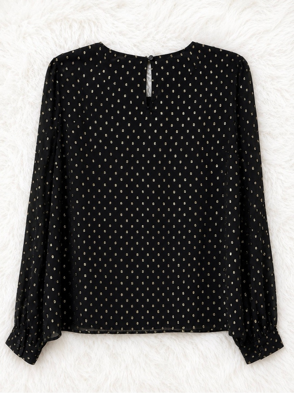 J.Crew Black Gold Metallic Dot Long Sleeve Blouse NWT Size Large - Picture 3 of 3